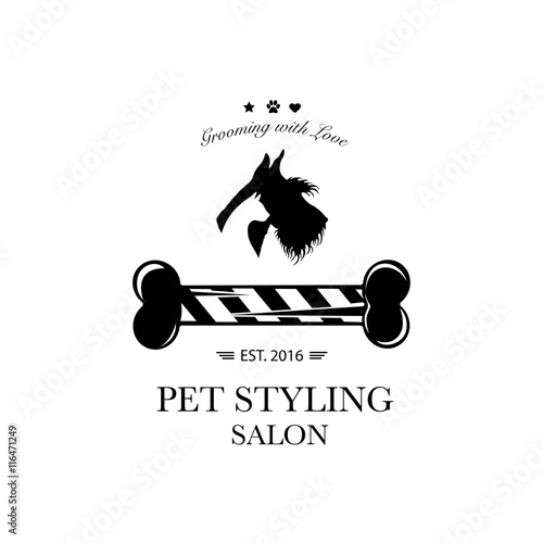 Logo for pet hair salon, pet styling and grooming shop, store for dog and cats. Vector illustration