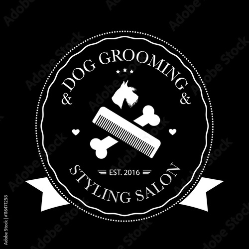 Logo for dog hair salon, dog styling and grooming shop, store for pets. Vector illustration