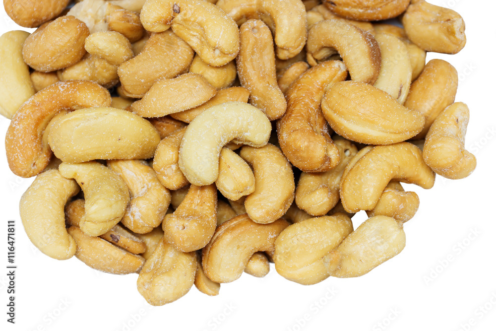 Cashew nuts on the white background. Cashew nuts on the white background.
