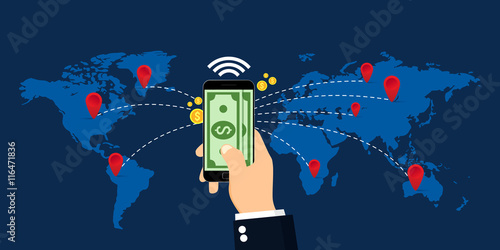 Mobile Payments Around The World Infographic. Vector Illustration, Flat Design.