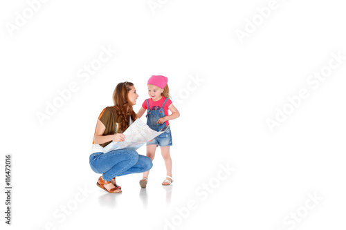 woman and little girl with the map