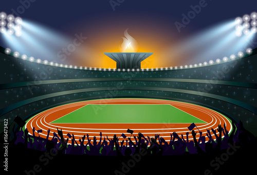 Excited Crowd of People at Athletics Stadium. Summer Games 2016.