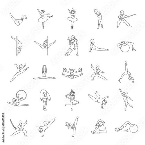 Dance & Fitness outlines vector icons