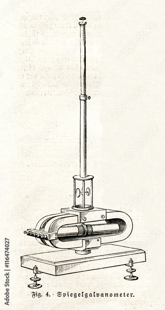 Mirror galvanometer (from Meyers Lexikon, 1895, 7/54) Stock