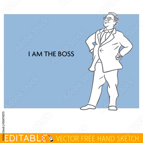 Boss. Fat man. Editable vector icon in linear style.