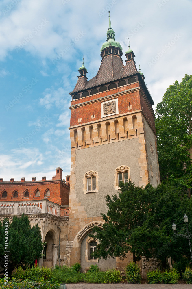 Tower of the Vajdahunyad Castle, a castle in the City Park of Bu