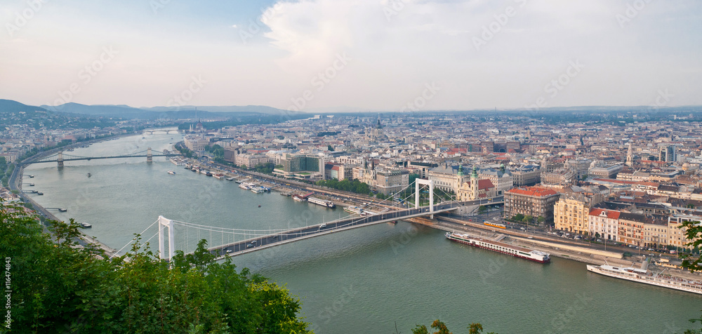 Panorama of Budapest with Danube river.