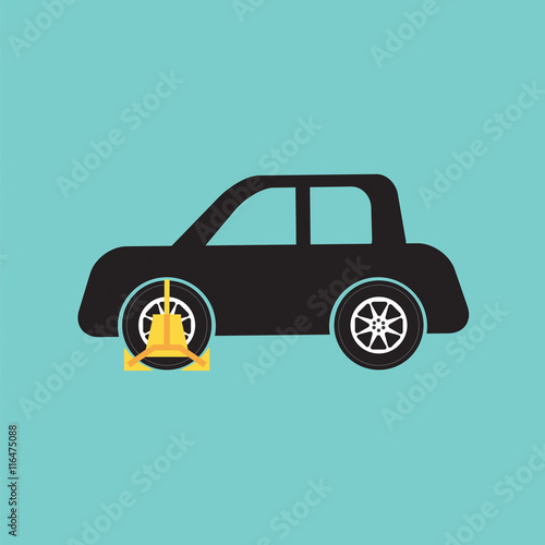 Wheel Clamp On Car Side View Vector Illustration.