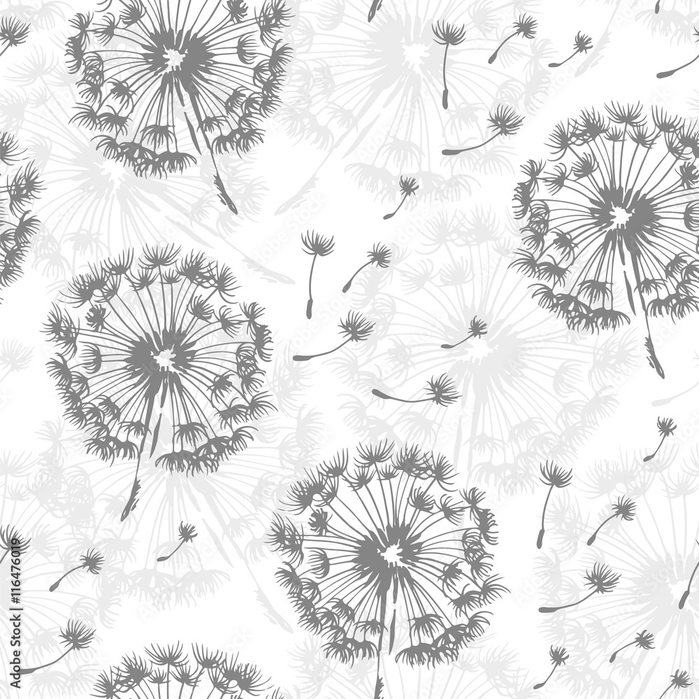 Obraz premium Bezszwowy dandelion wzór, wektorowy bezszwowy tło