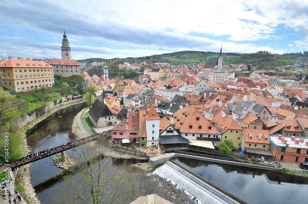 View of the historic city of Cesky Krumlov with Vltava  river