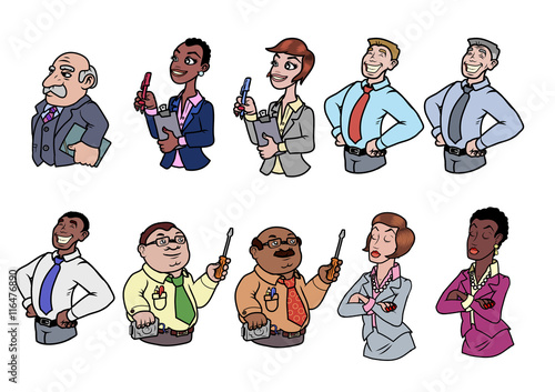 Multi-ethnical business people set.