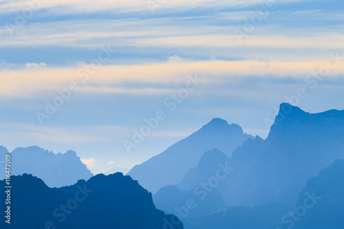 Italian mountain panorama at dawn