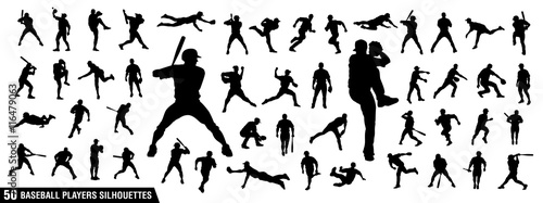 Vector set of Baseball Players Silhouettes photo