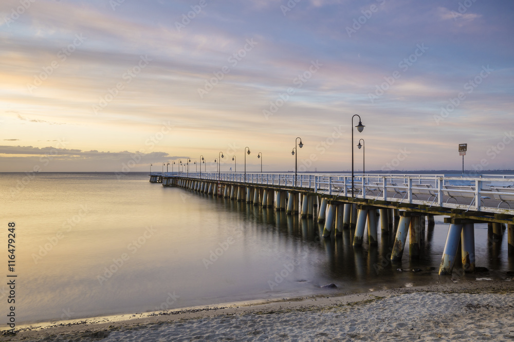 wooden pier on the Baltic Sea, Gdynia Orłowo, Poland