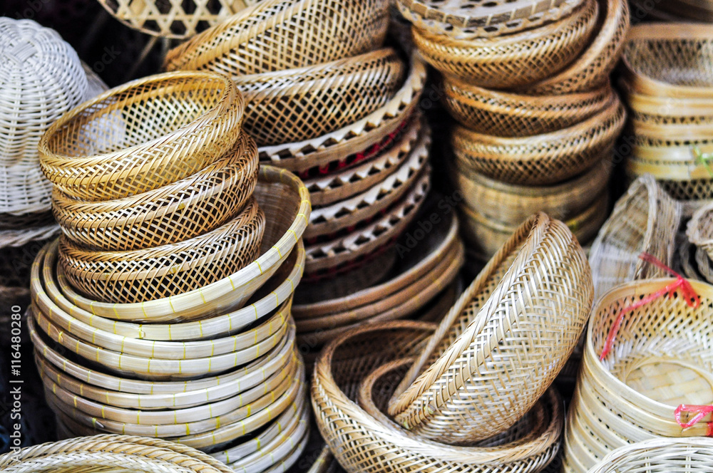 Handicraft Basket Made From Nature Source, Bamboo, Rattan