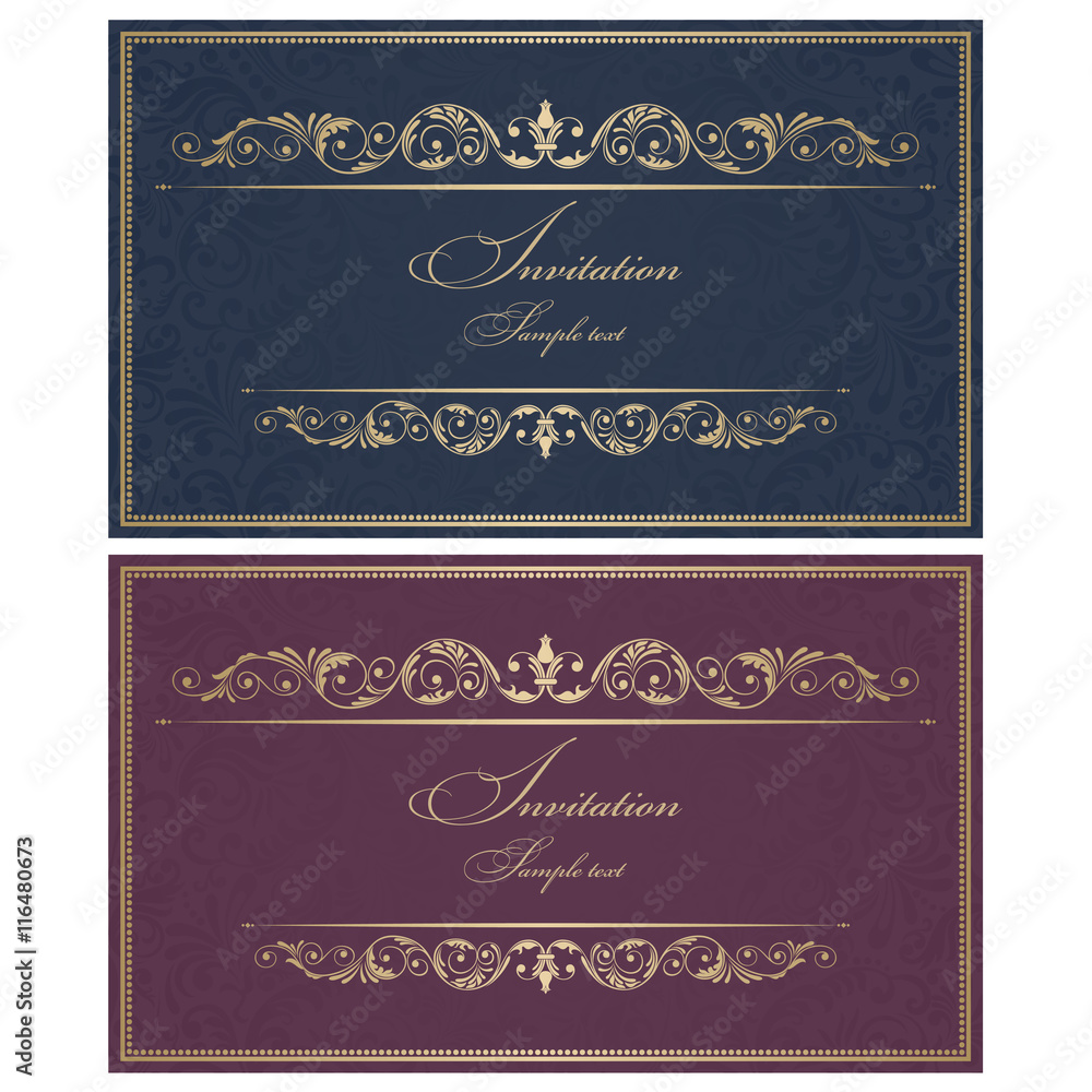 Wedding Invitation cards in an old-style blue, vinous and gold Wedding Invitation cards in an old-style blue, vinous and gold