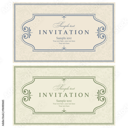 Wedding Invitation cards in an old-style blue and green