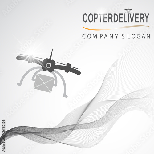 Vector branding company. Branding company vector background. Copter delivery company vector design. Dron template for company. Abstract dron template.