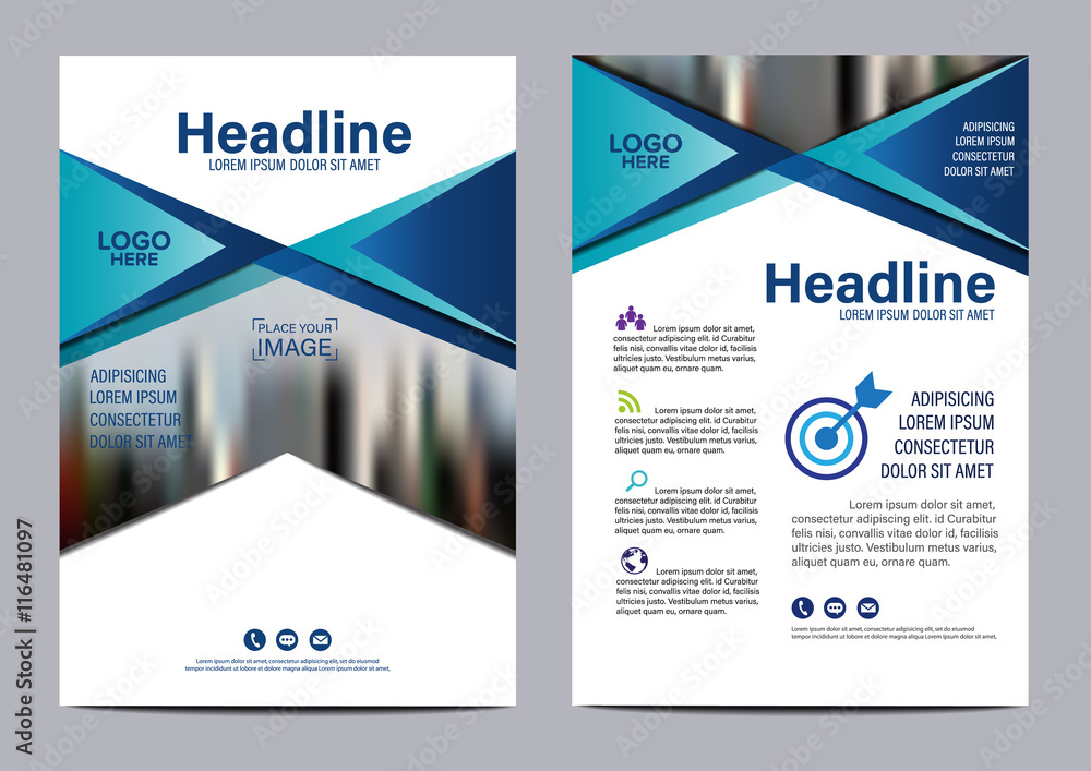 Blue Brochure Layout design template. Annual Report Flyer Leaflet cover Presentation Modern background. illustration vector in A4 size Blue Brochure Layout design template. Annual Report Flyer Leaflet cover Presentation Modern background. illustration vector in A4 size