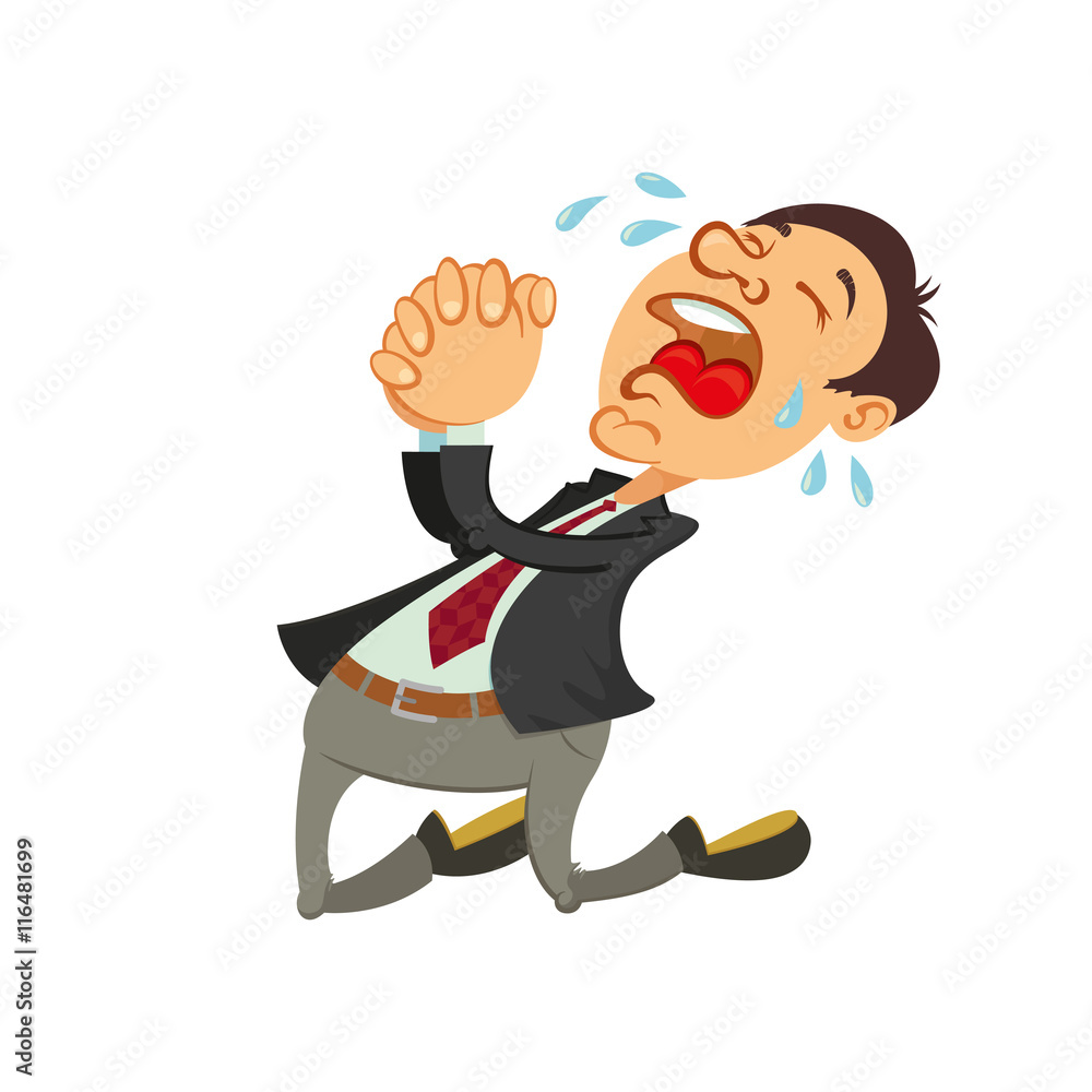 Fototapeta Penitent sinner prays on his knees and weeps