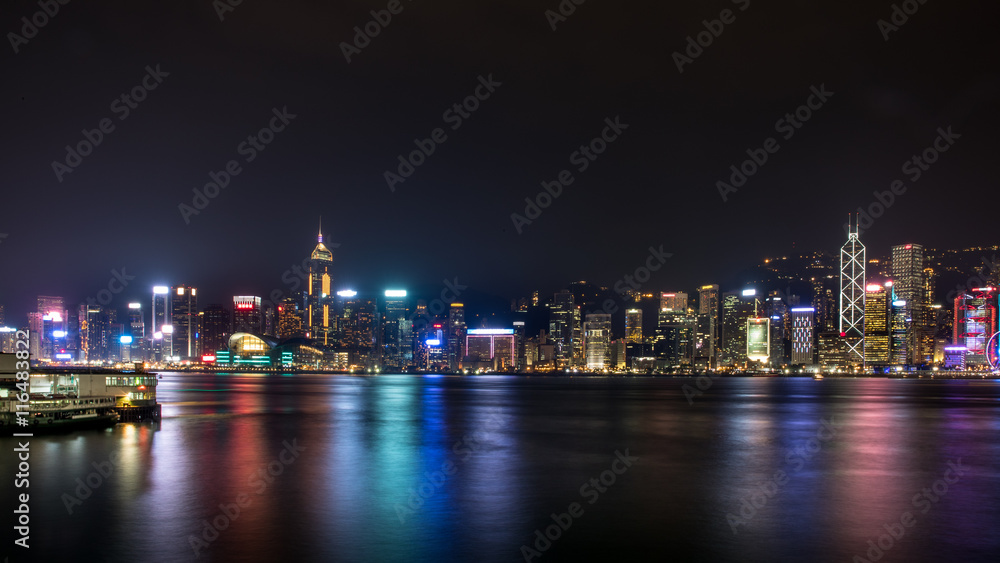City at Night - Victoria Harbor of Hong Kong