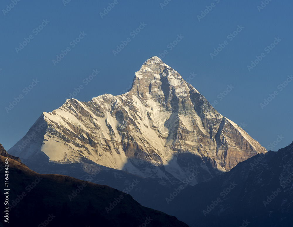 Holy Nanda Devi Snow clad peak in Indian Himalaya