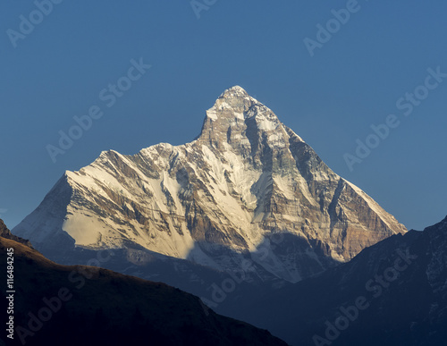 Holy Nanda Devi Snow clad peak in Indian Himalaya