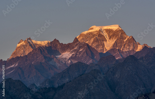 Sunset over Hanthi and Ghori Parwat in Himalaya