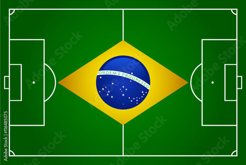 Flag of Brazil against the background of a football field