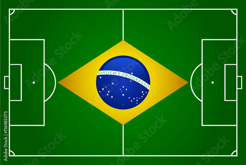 Flag of Brazil against the background of a football field