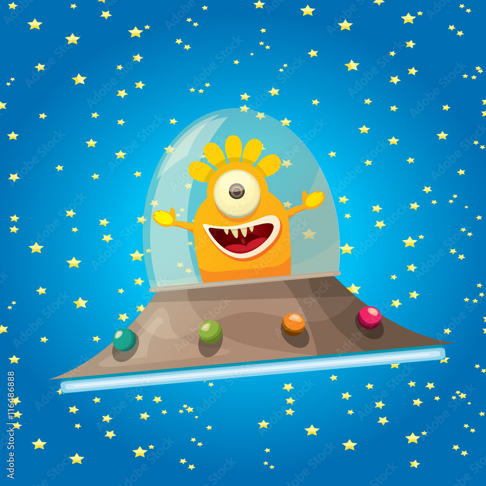 Fototapeta premium alien spaceship . orange alien in space vector.