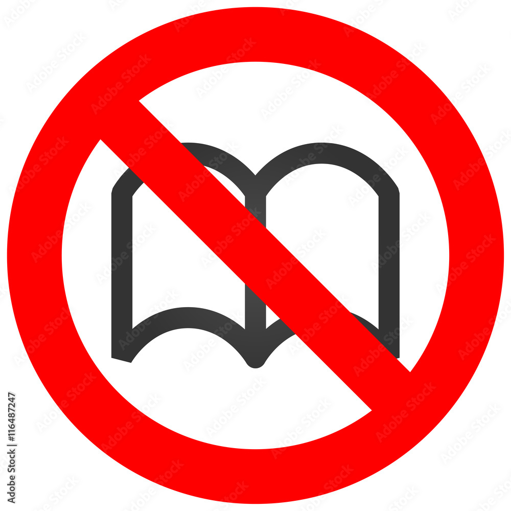 Forbidden sign with book icon isolated on white background. Reading is prohibited vector illustration. Reading is not allowed image. Books are banned. Forbidden sign with book icon isolated on white background. Reading is prohibited vector illustration. Reading is not allowed image. Books are banned.