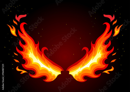 Fire wings on dark background