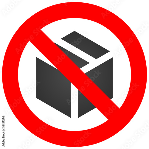 Forbidden sign with box icon isolated on white background. Using box is prohibited vector illustration. Box is not allowed image. Boxes are banned.