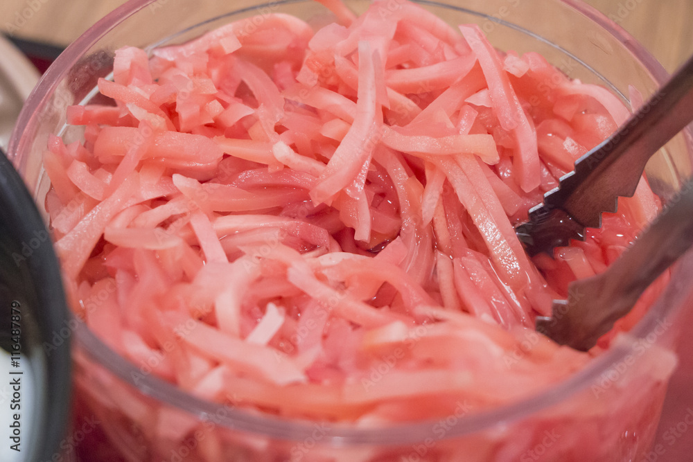 Pickled ginger, side dish of Japanese food Pickled ginger, side dish of Japanese food