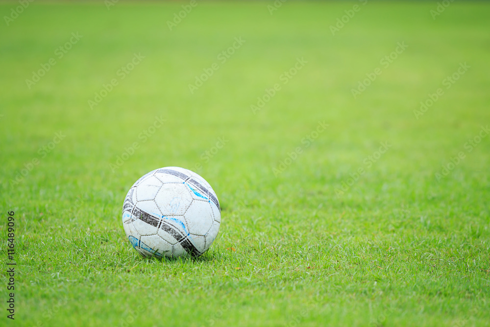 Obraz premium Soccer ball on the field and blur of player in stadium