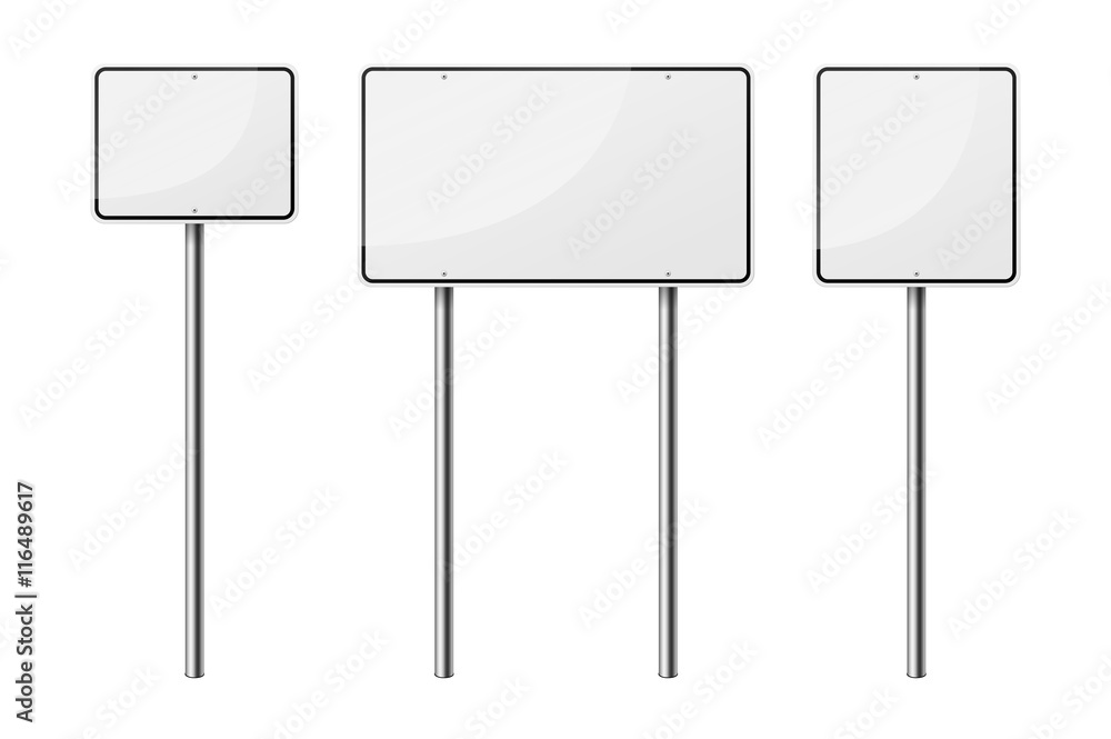 Set of 3 blank road signs, isolated on white background. EPS10 vector illustration. Set of 3 blank road signs, isolated on white background. EPS10 vector illustration.