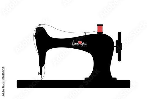 Old sewing machine silhouette with Love you text