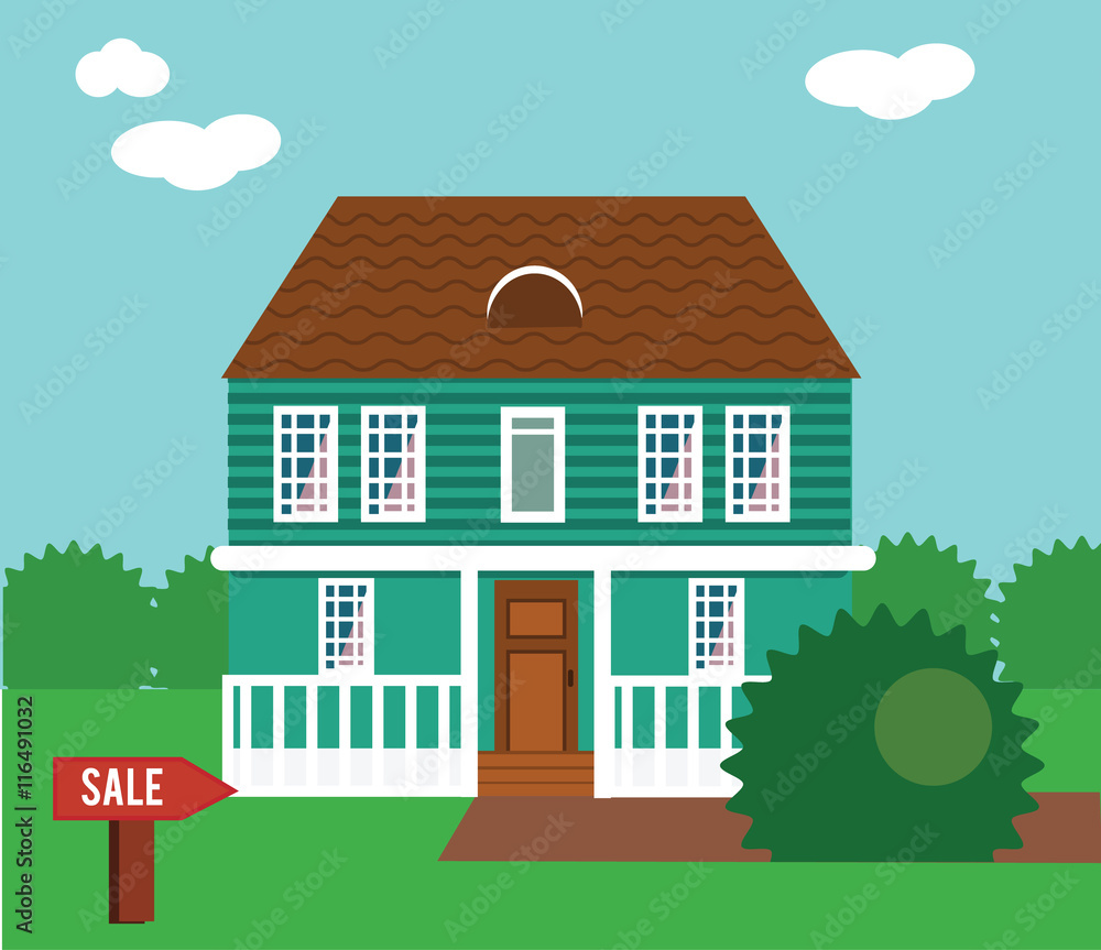 Real estate on sale. House, cottage, townhouse, mansion vector illustration