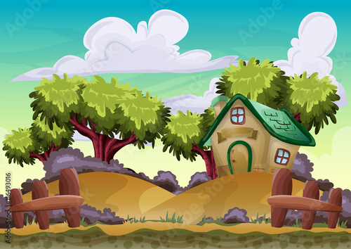 Cartoon vector landscape with separated layers for game and animation, game design asset