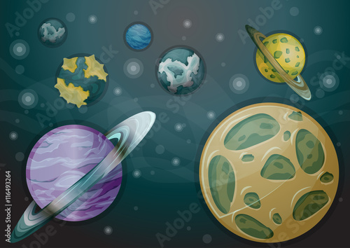 Cartoon vector space landscape background with separated layers for game and animation, game design asset