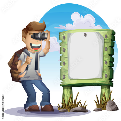 Cartoon vector landscape on the theme of adventures and outdoor recreation with separated layers