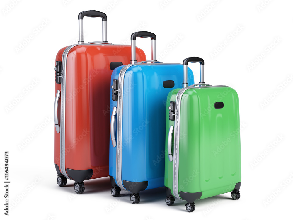 3d icon of three travel luggage bags isolated on white. 3d render 3d icon of three travel luggage bags isolated on white. 3d render