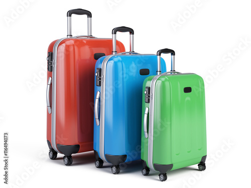 3d icon of three travel luggage bags isolated on white. 3d render