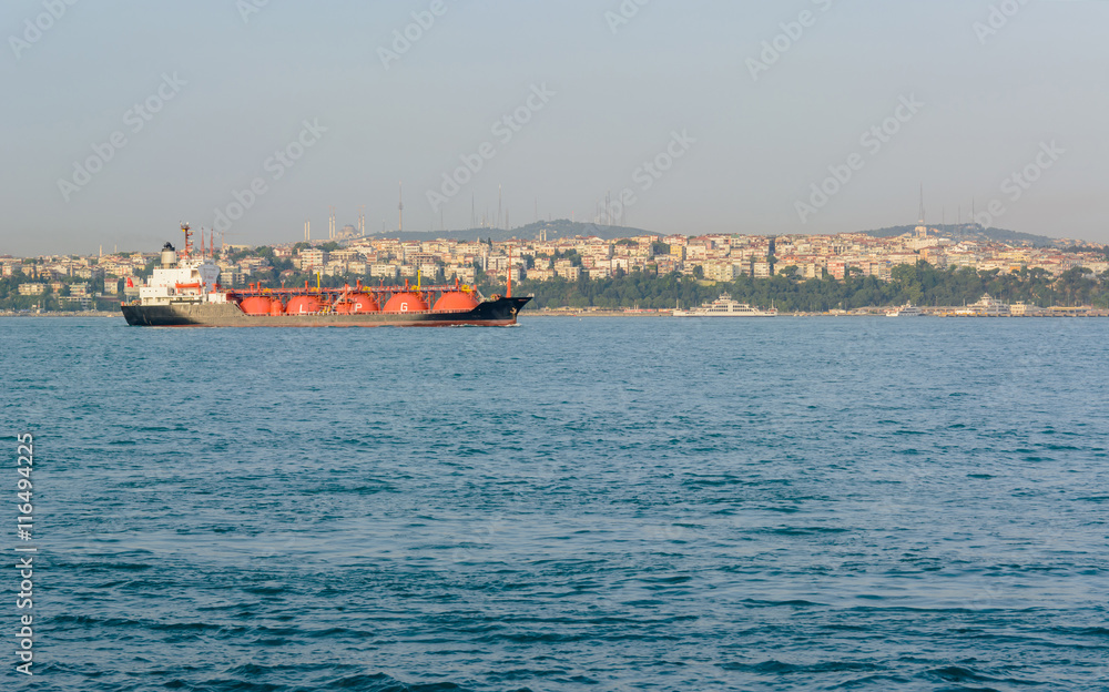 LPG tanker at sea. liquefied gas. Black ship