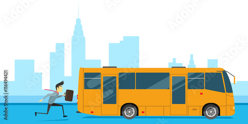 The man is late for the bus