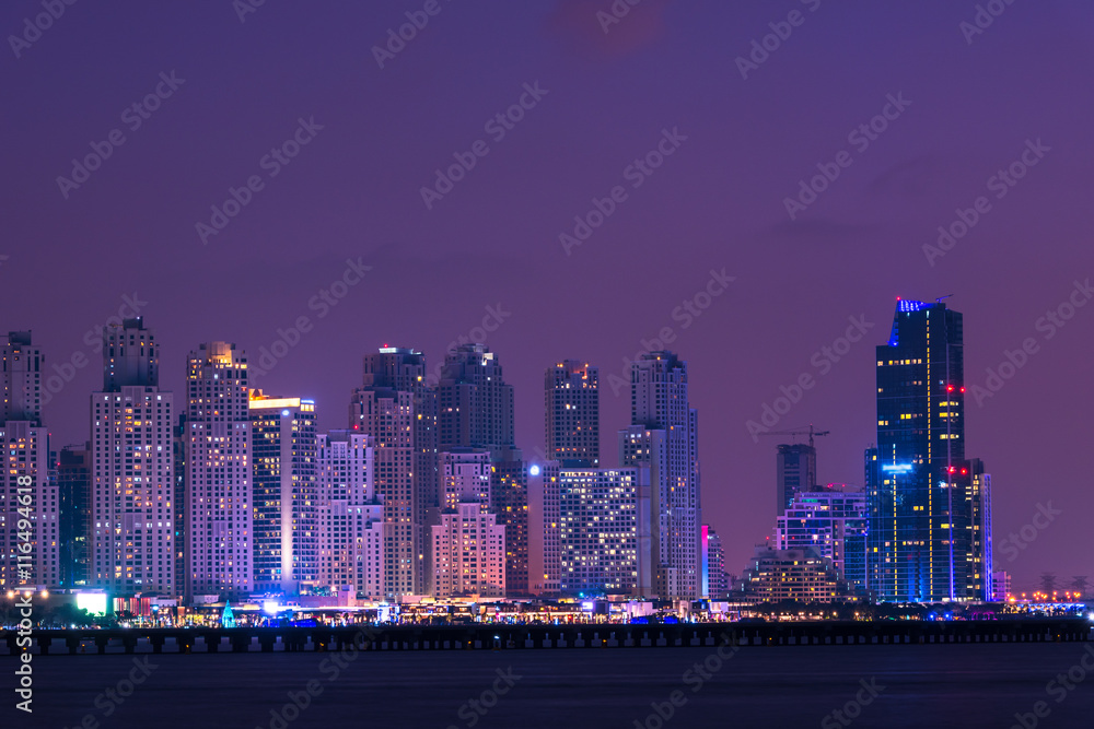 Night cityscape of Dubai city, UAE