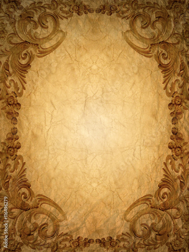 Gold ornament  flower frame vintage in old paper