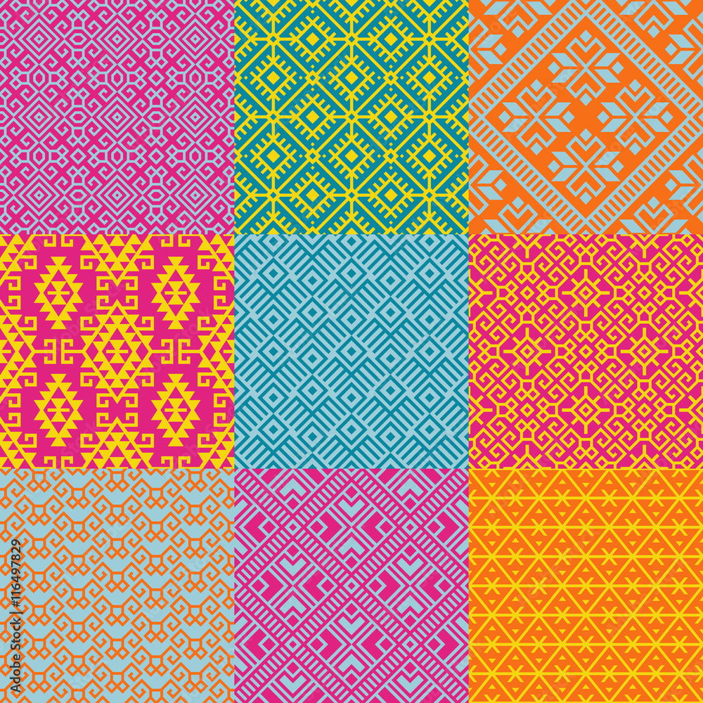 Pattern set of geometric motif in ethnic style Pattern set of geometric motif in ethnic style