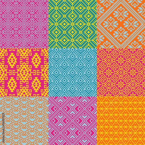 Pattern set of geometric motif in ethnic style